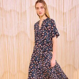 NWOT ULLA JOHNSON Calla Silk Floral Top Blouse in Nocturne XS $540